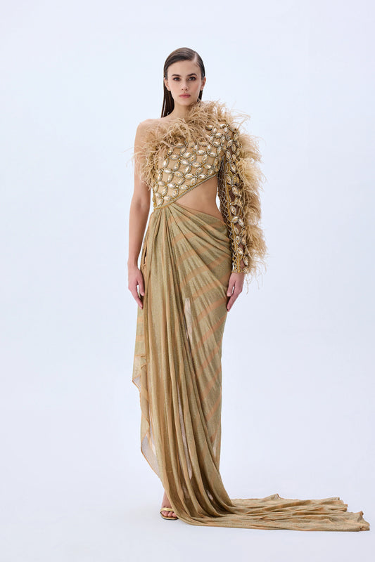 Brode Lace One Shouldered Gown