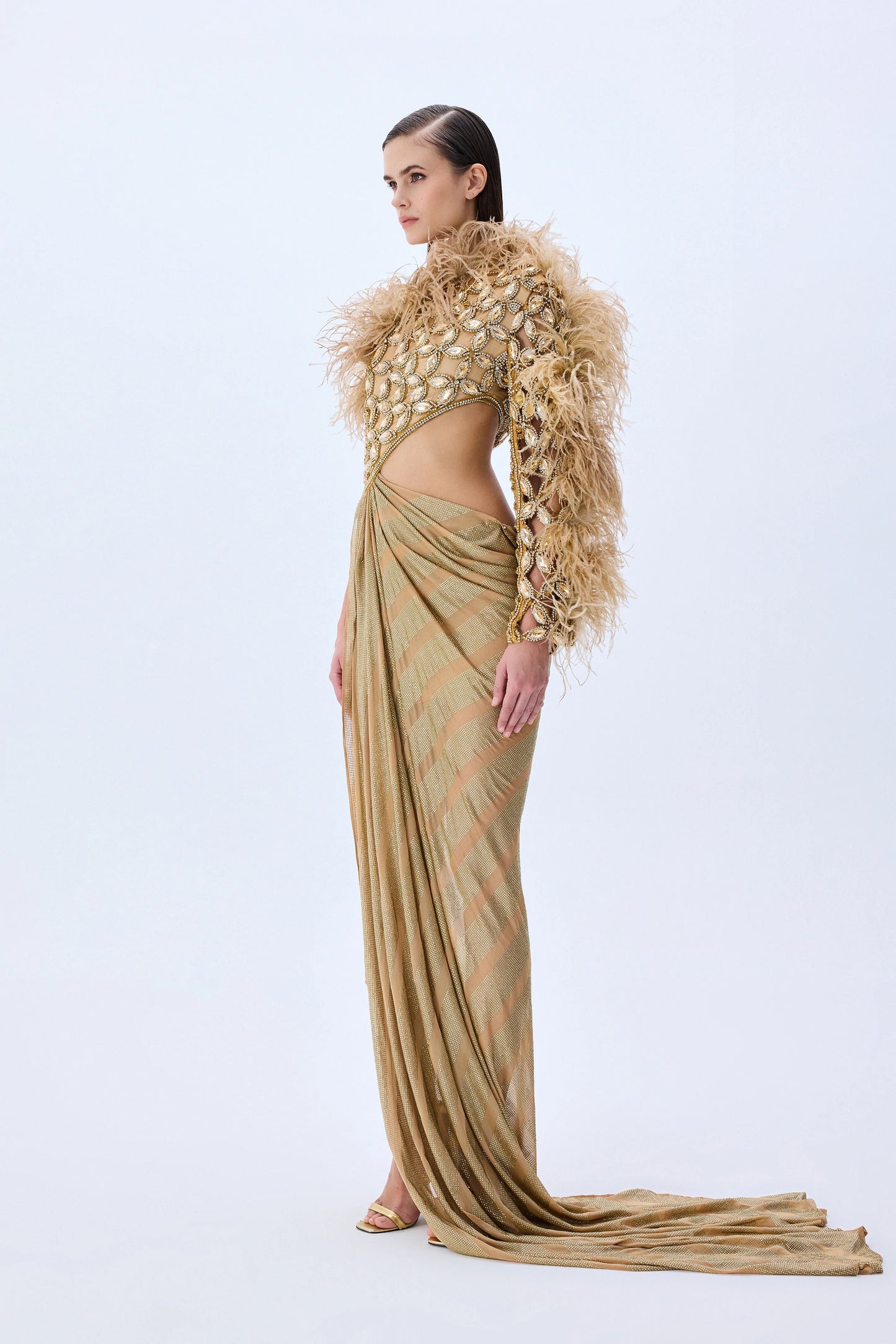 Brode Lace One Shouldered Gown