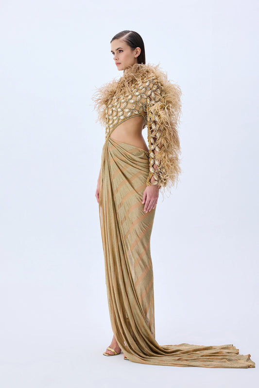 Brode Lace One Shouldered Gown