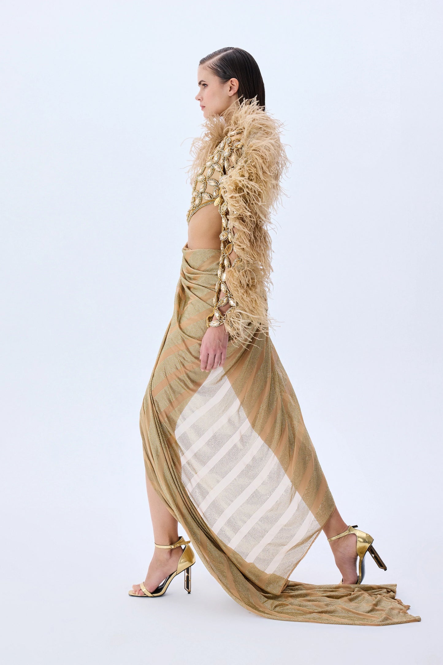 Brode Lace One Shouldered Gown