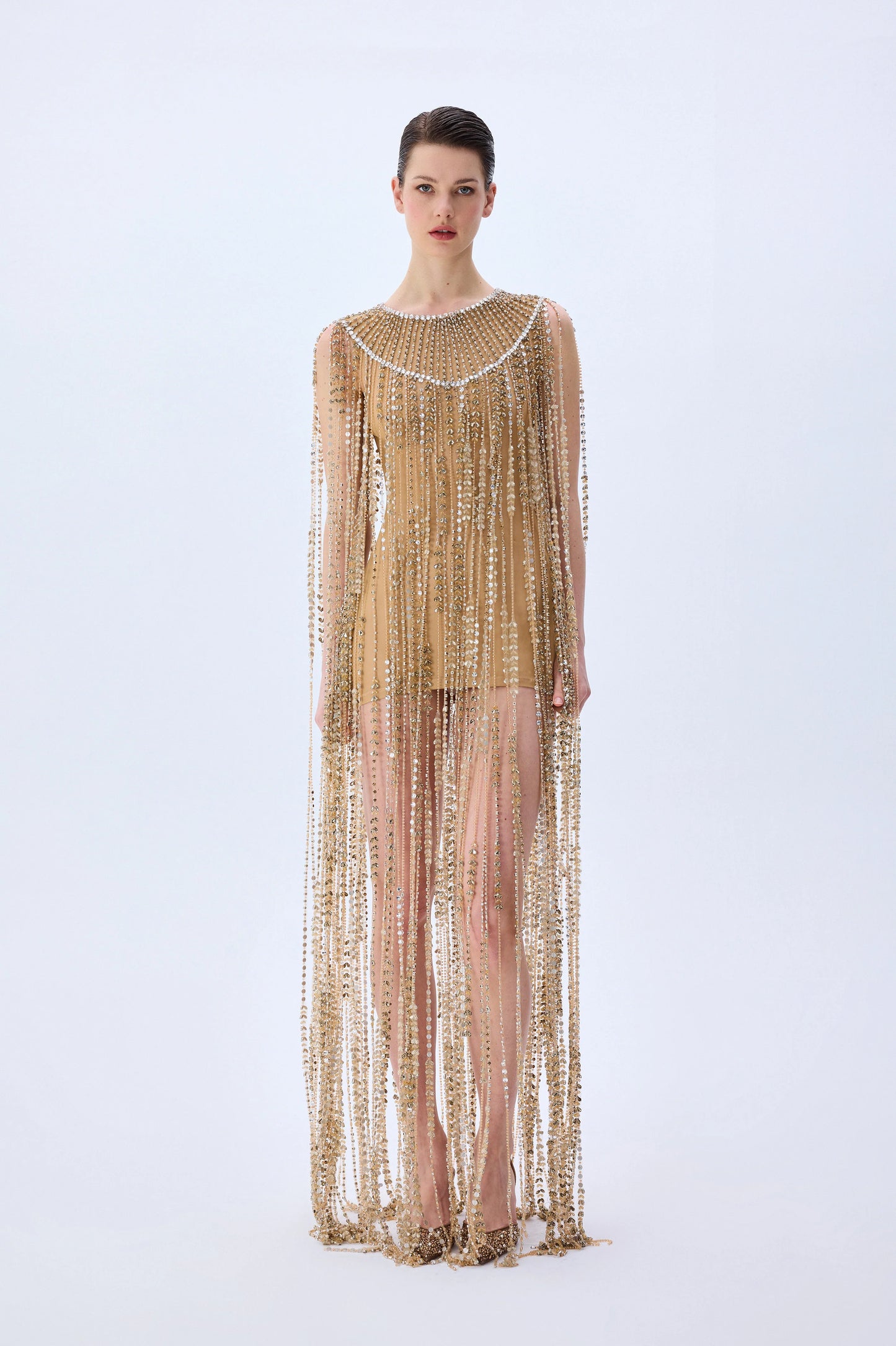 Tulle Dress With Crystal Fringes