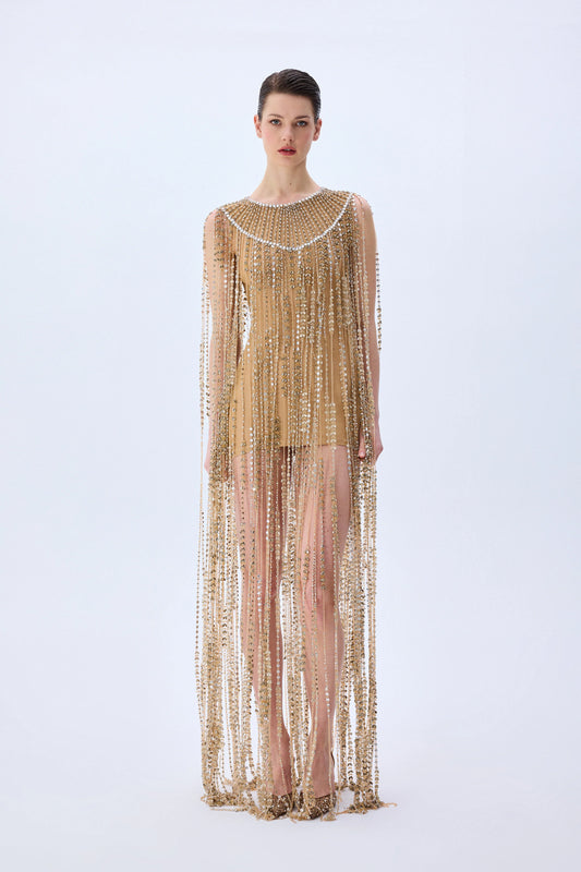 Tulle Dress With Crystal Fringes