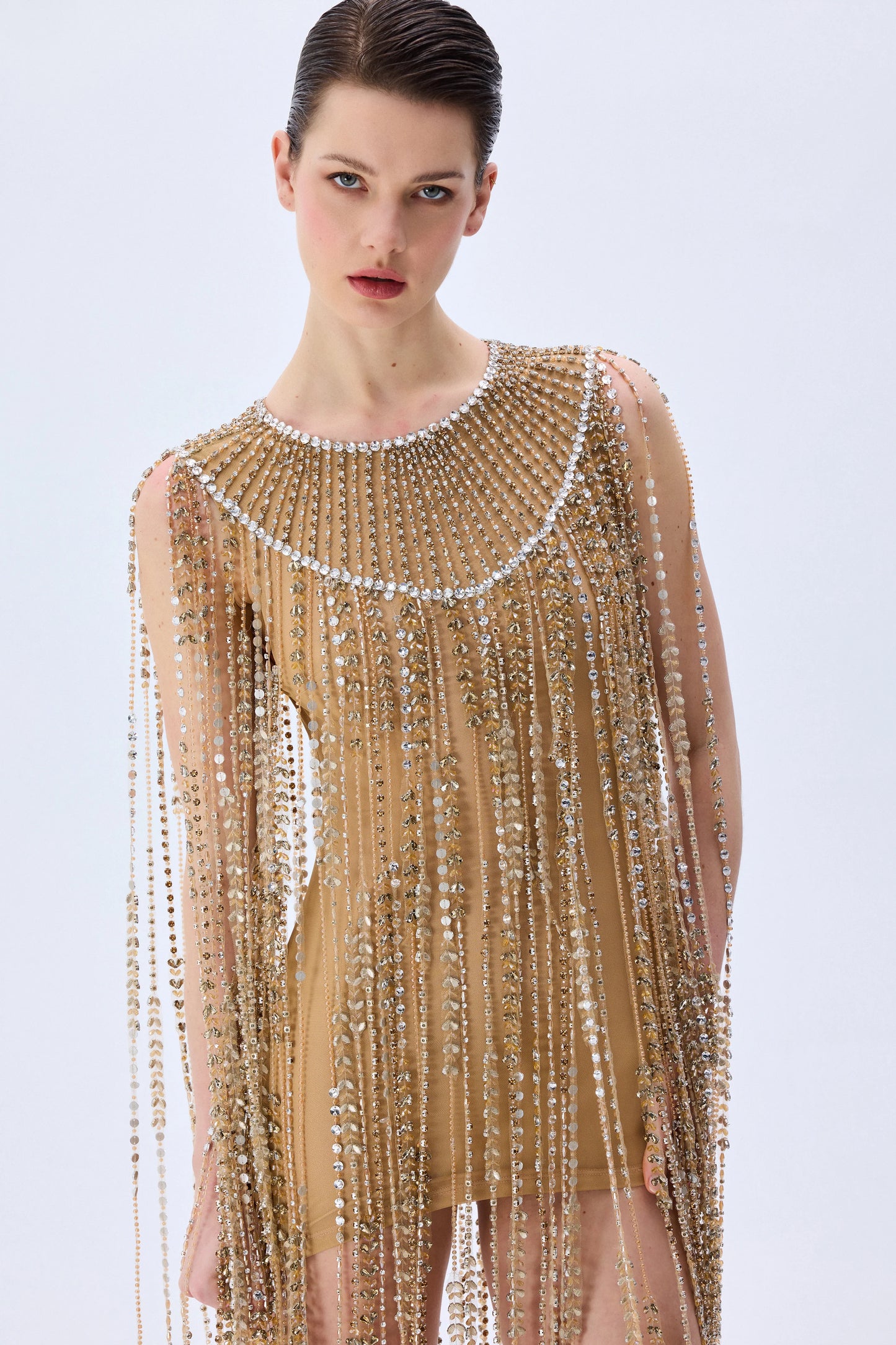 Tulle Dress With Crystal Fringes