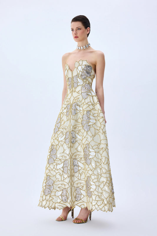 Crystal Chain And Sequin Embroidered Midi Gown