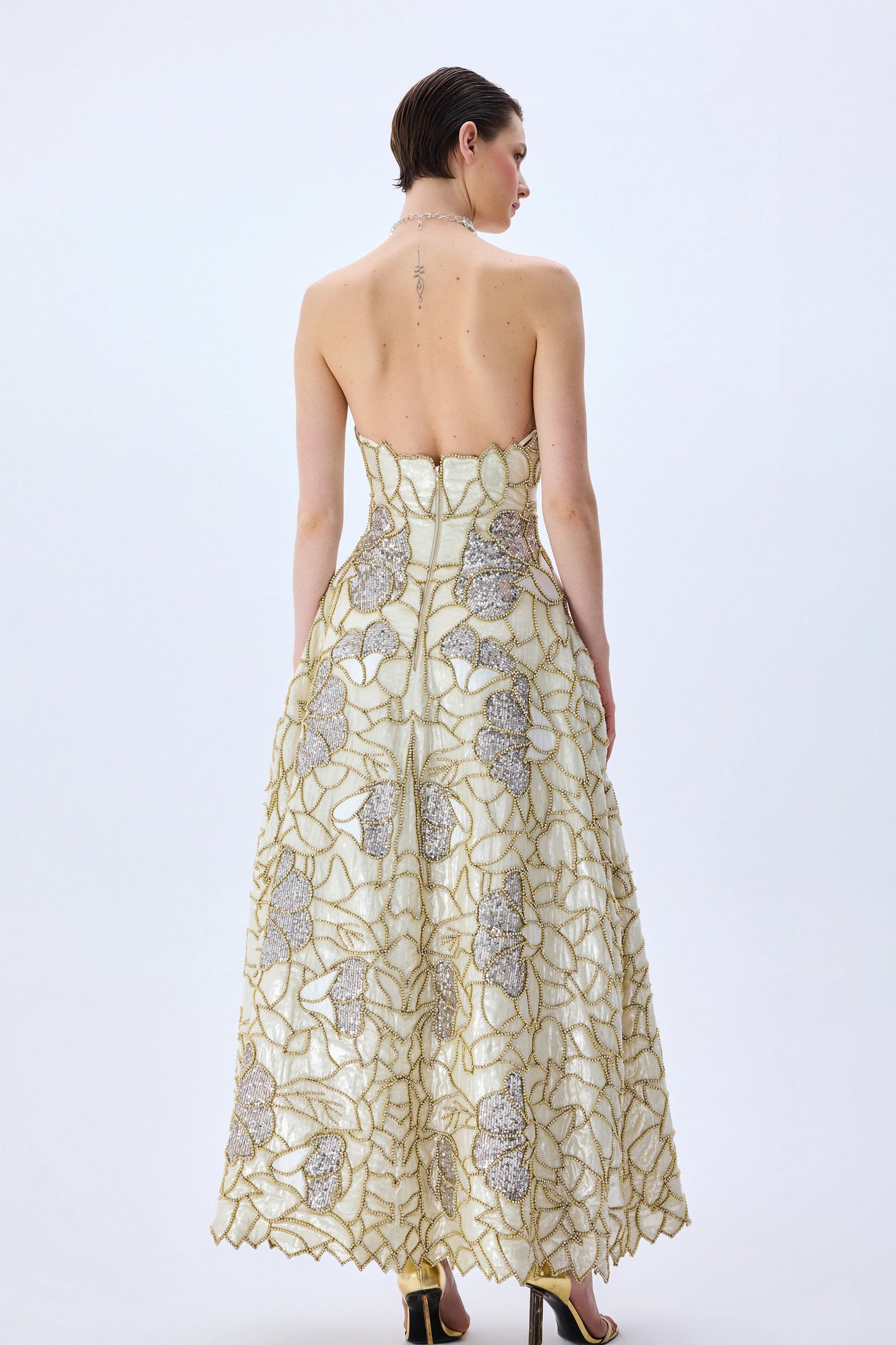 Crystal Chain And Sequin Embroidered Midi Gown