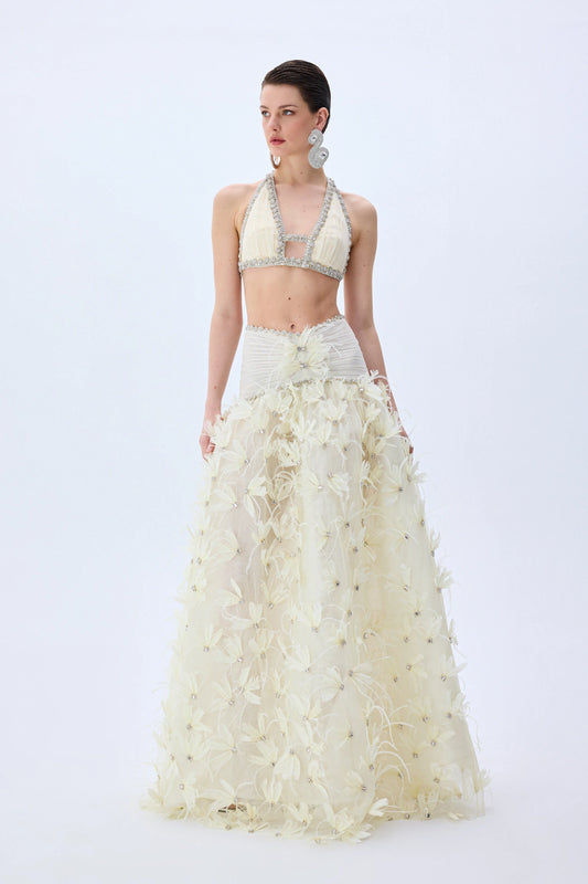 Crystal Bordered Draped Crop Top