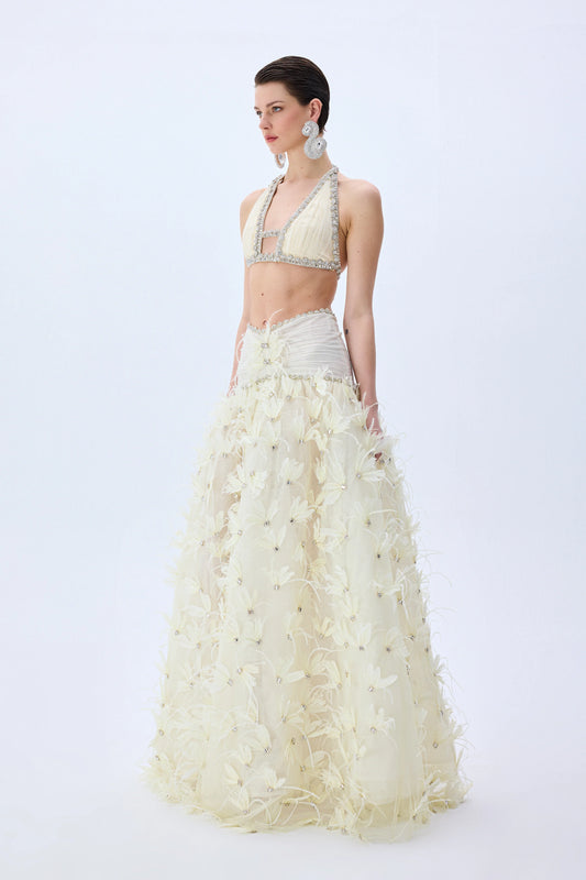 Crystal Bordered Draped Crop Top