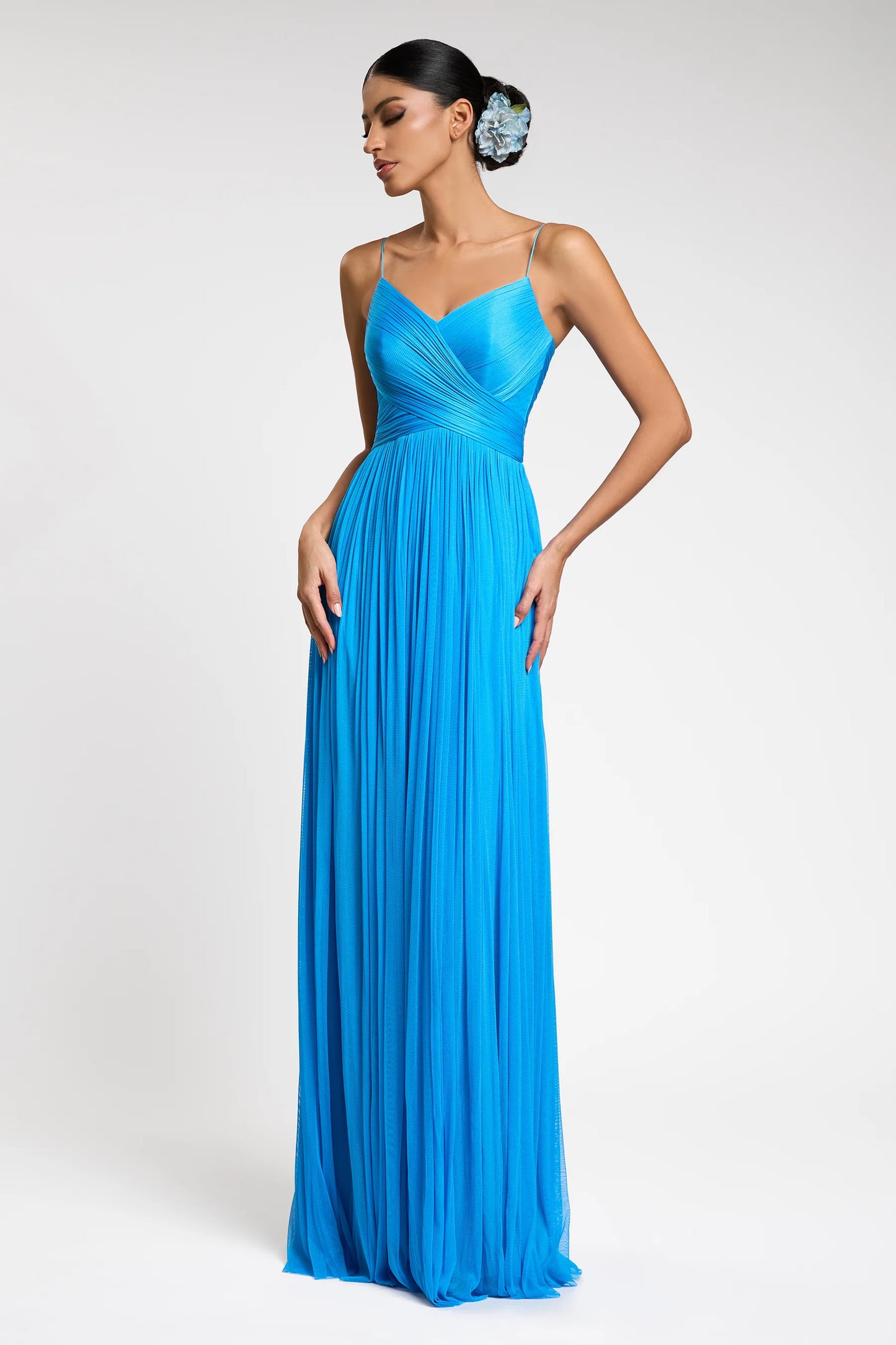 Hand Pleated Pure Silk Tulle Evening Gown