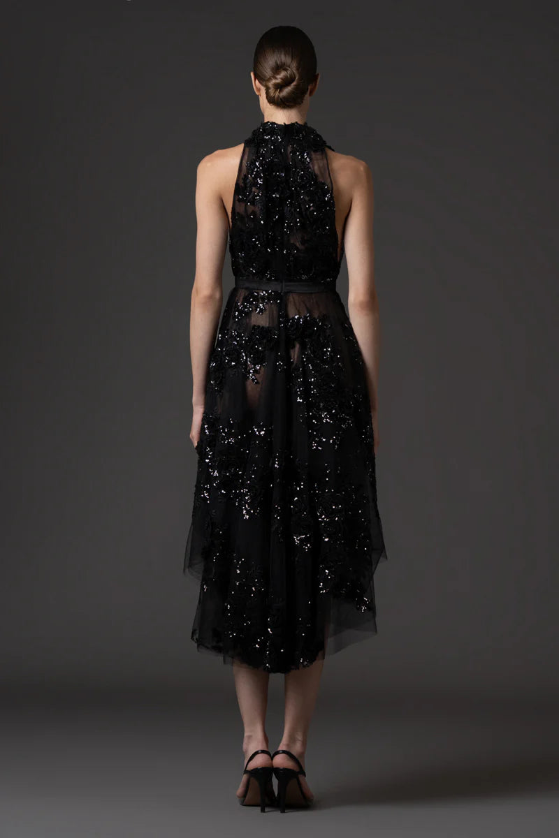 Halter Neck Black Tulle Dress