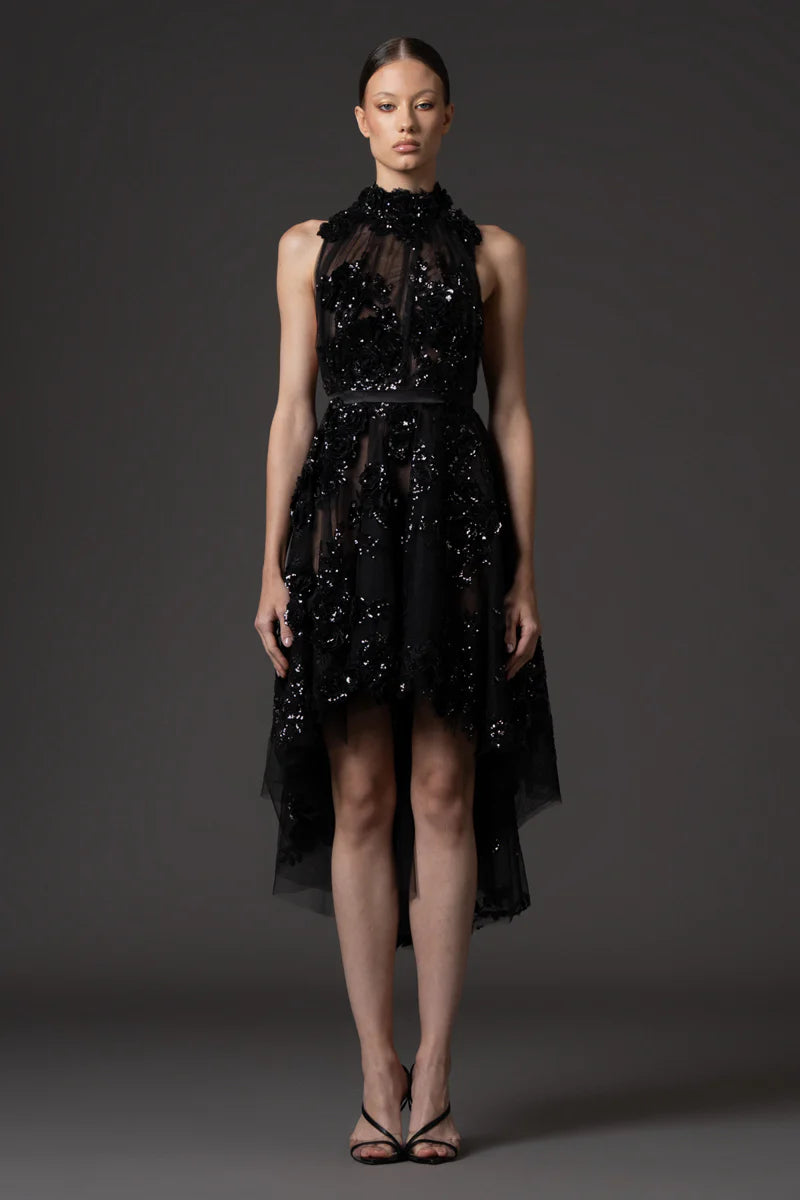 Halter Neck Black Tulle Dress