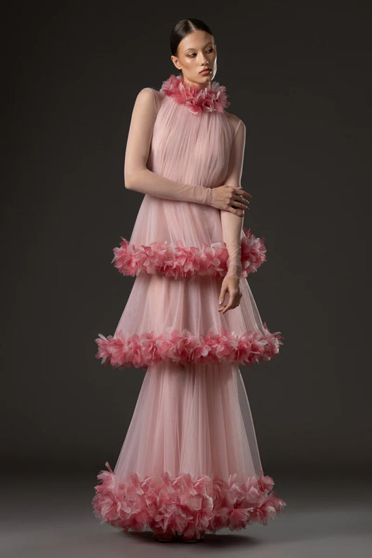 Halter Neck Layered Tulle Dress
