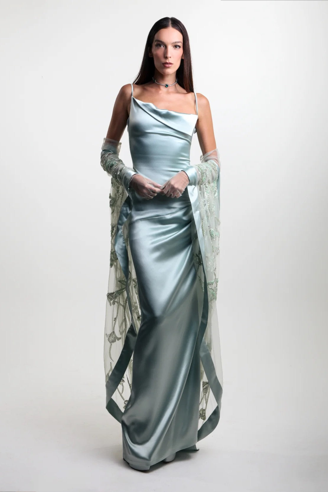 Asymmetric Satin Gown