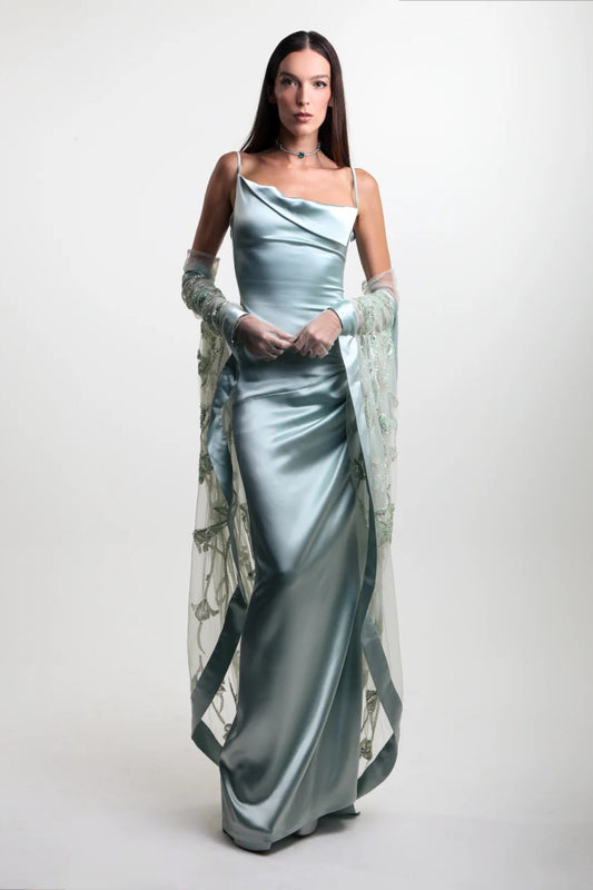 Asymmetric Satin Gown