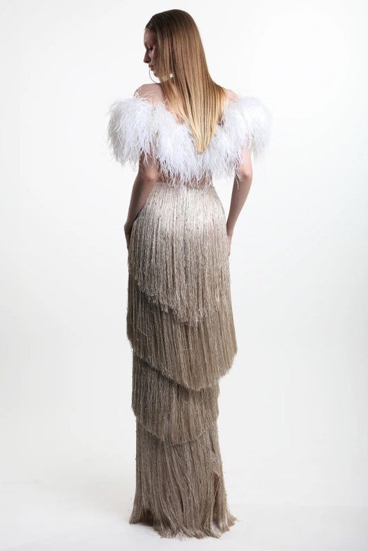 Feather Top and Fringe Skirt Set