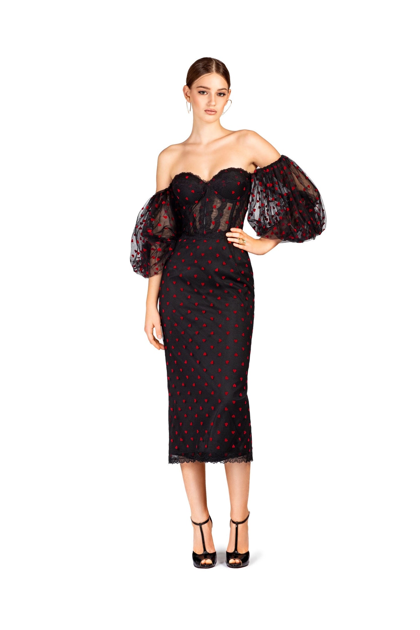 Heart Printed Midi Dress