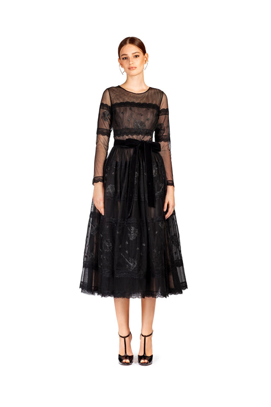 Long Sleeve Black Midi Dress