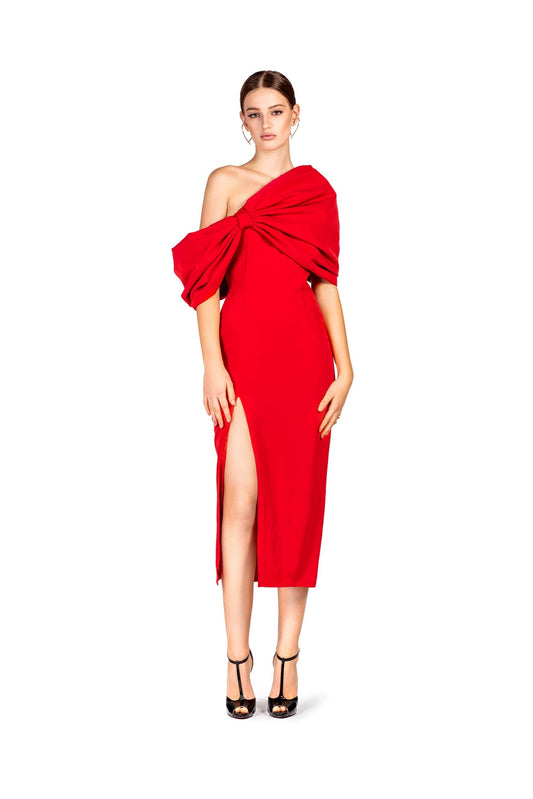 Red Bow Midi Dress
