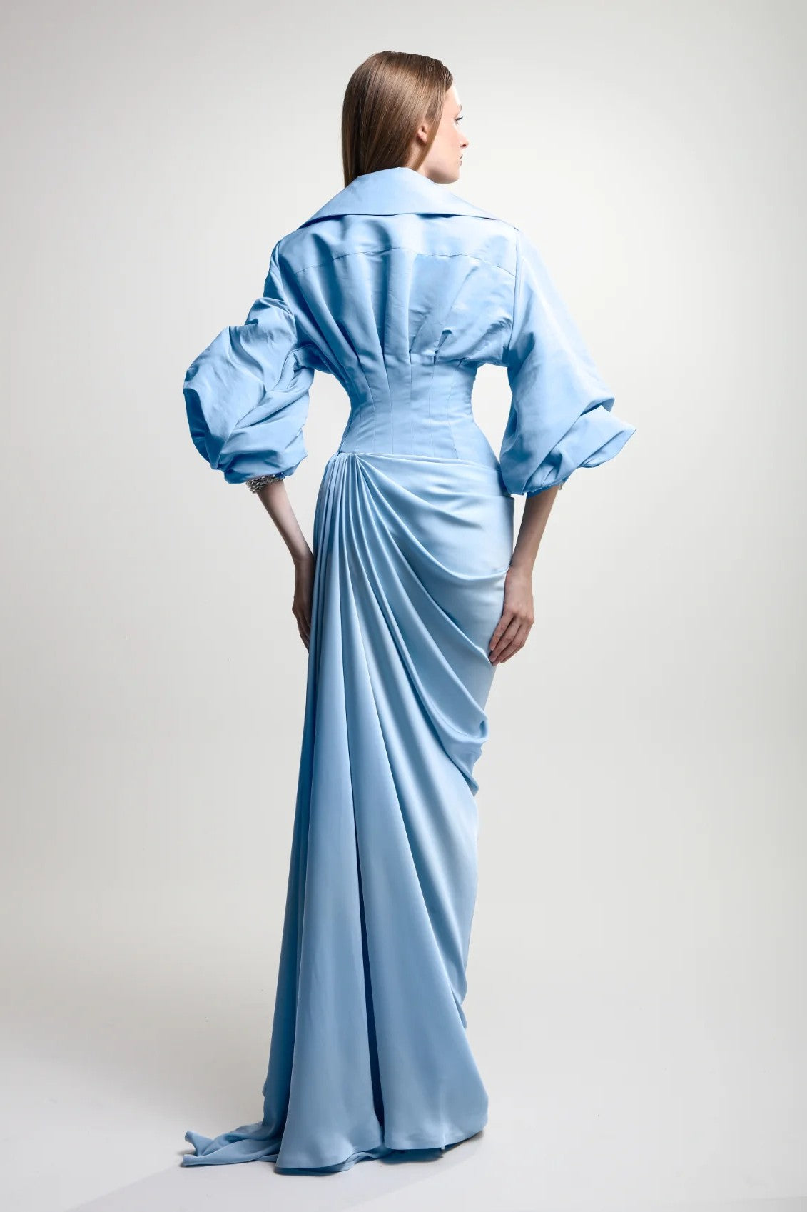Draped Bishop Sleeve Gown