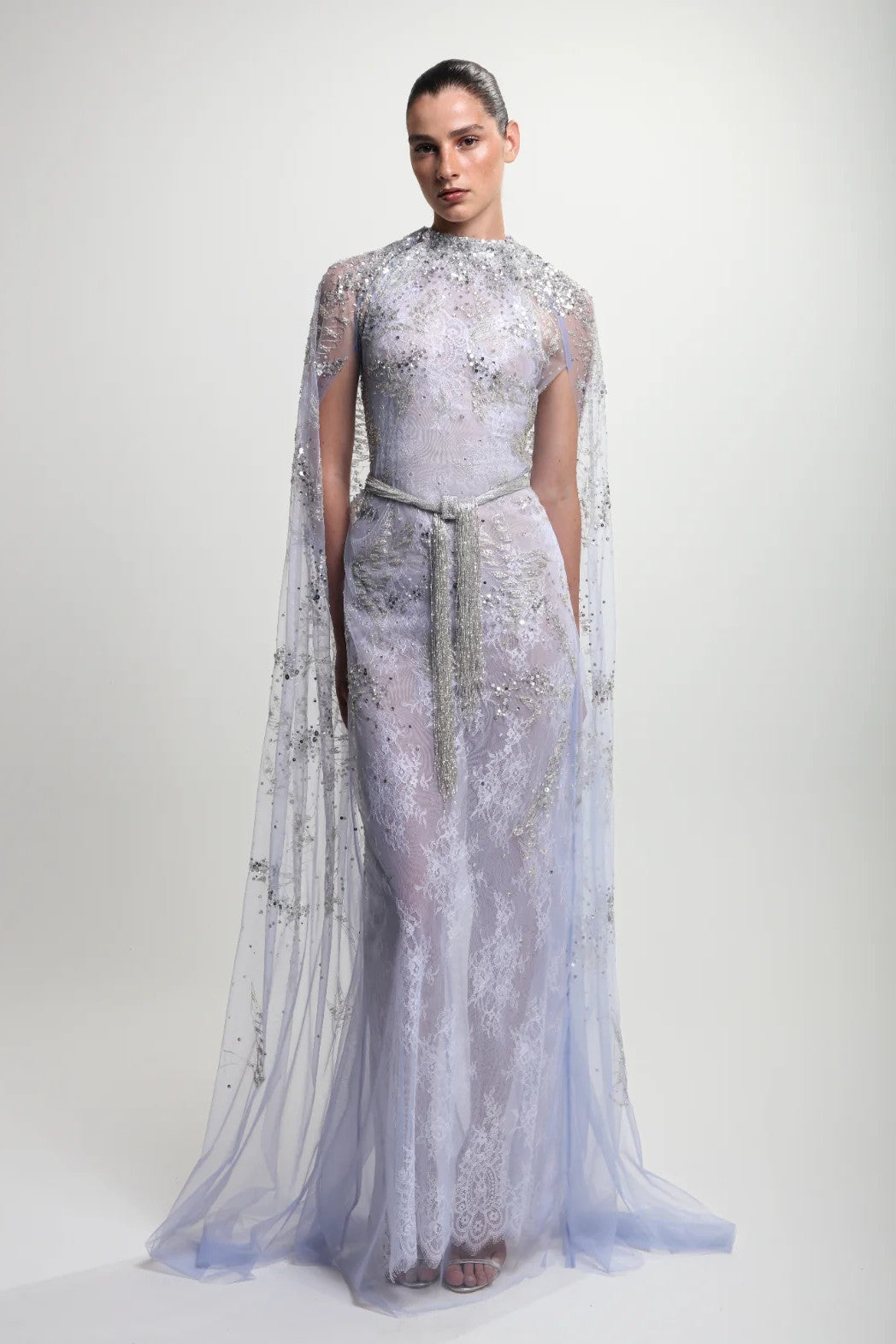 Metallic Threaded Lace Gown