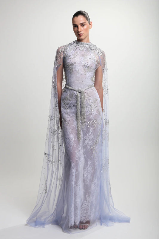Metallic Threaded Lace Gown