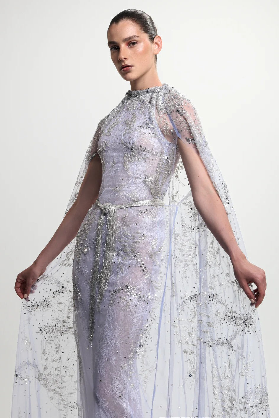 Metallic Threaded Lace Gown