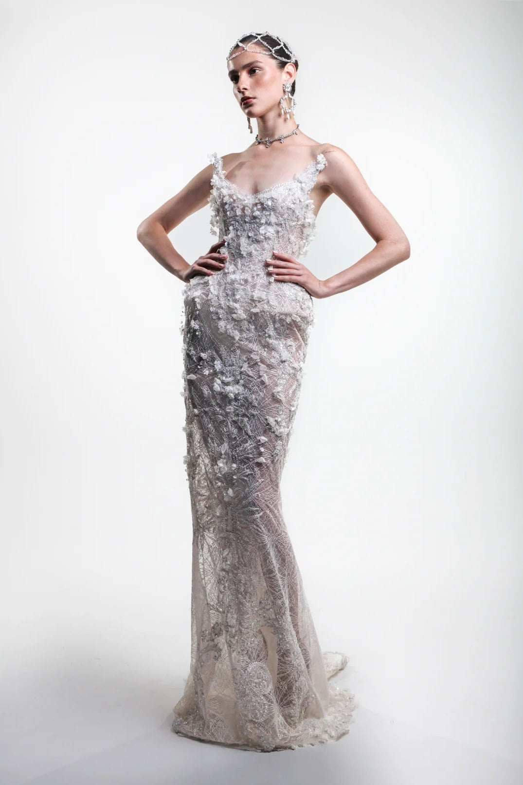 3D Applique Mermaid Gown