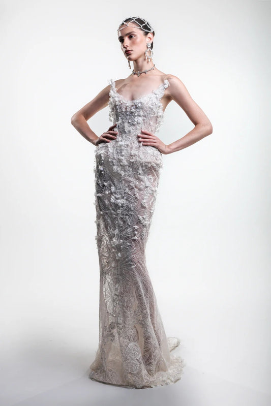 3D Applique Mermaid Gown