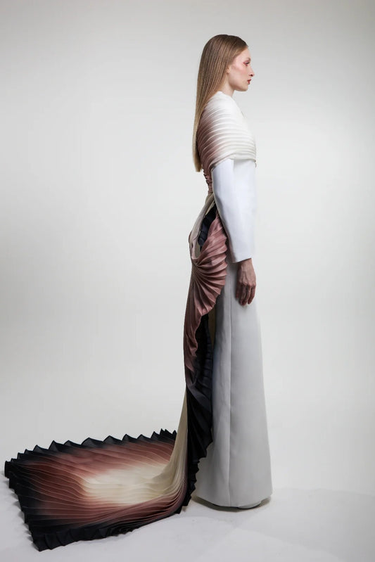 Long Sleeve Pleated Gown