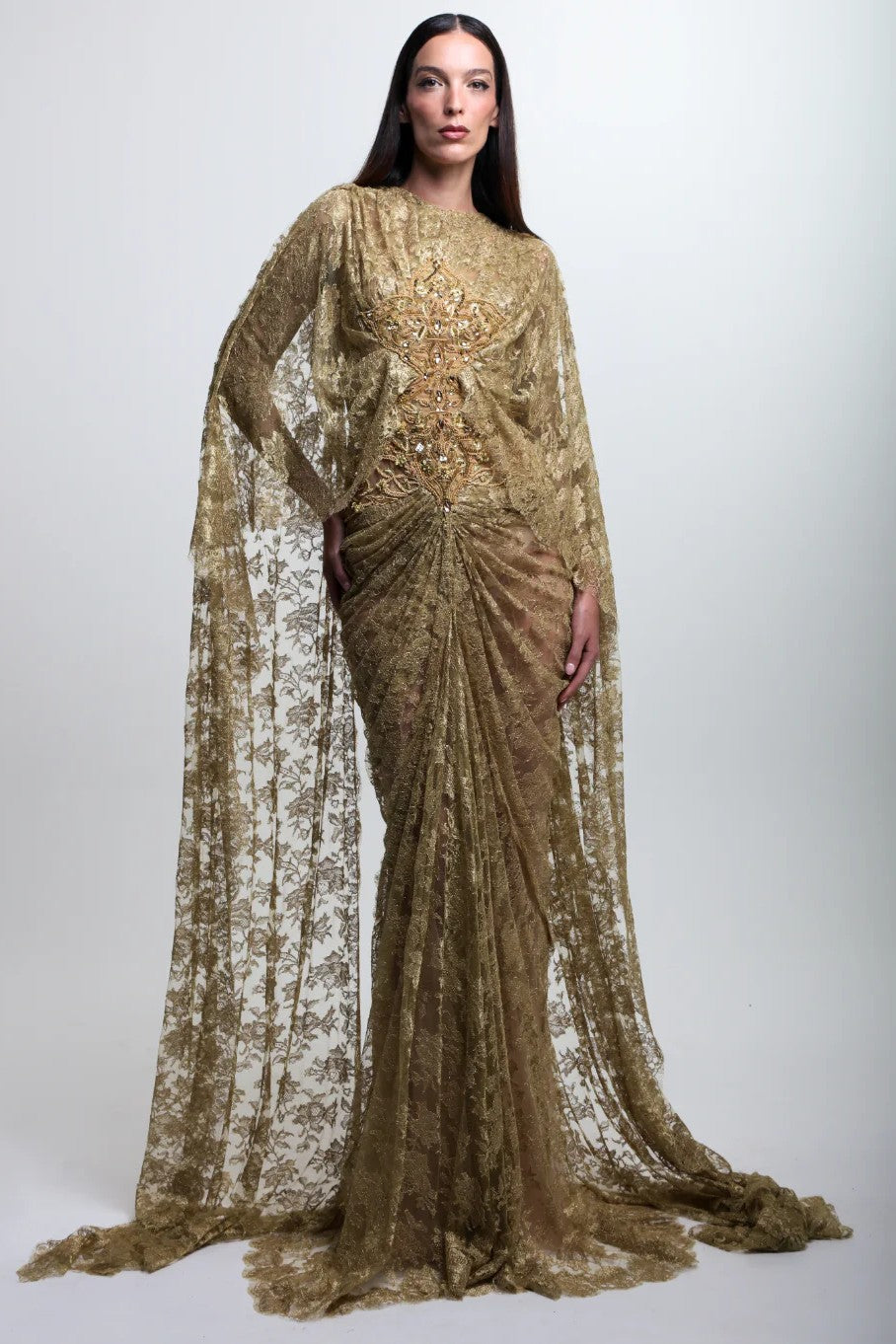 Cape Sleeve Lace Gown