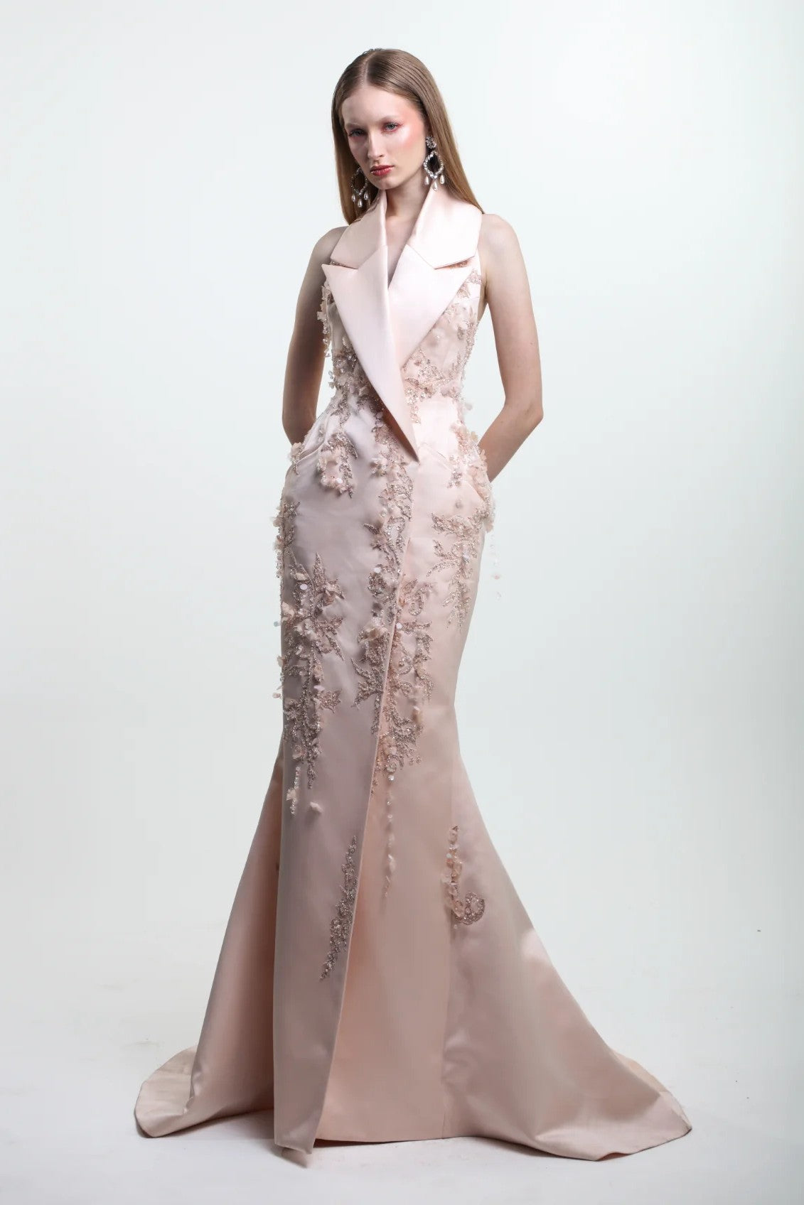 Embroidered Mermaid Coat Gown