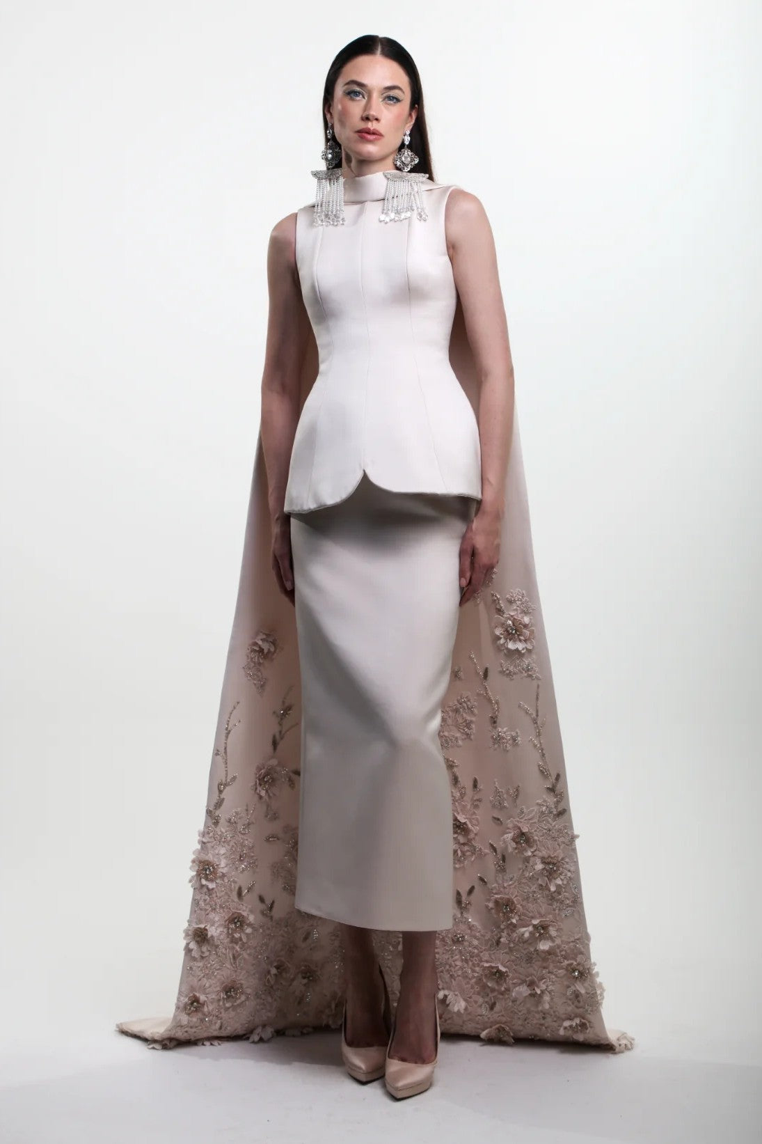 Peplum Midi Dress with Cape