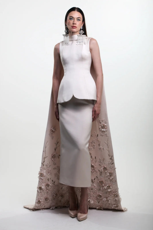 Peplum Midi Dress with Cape