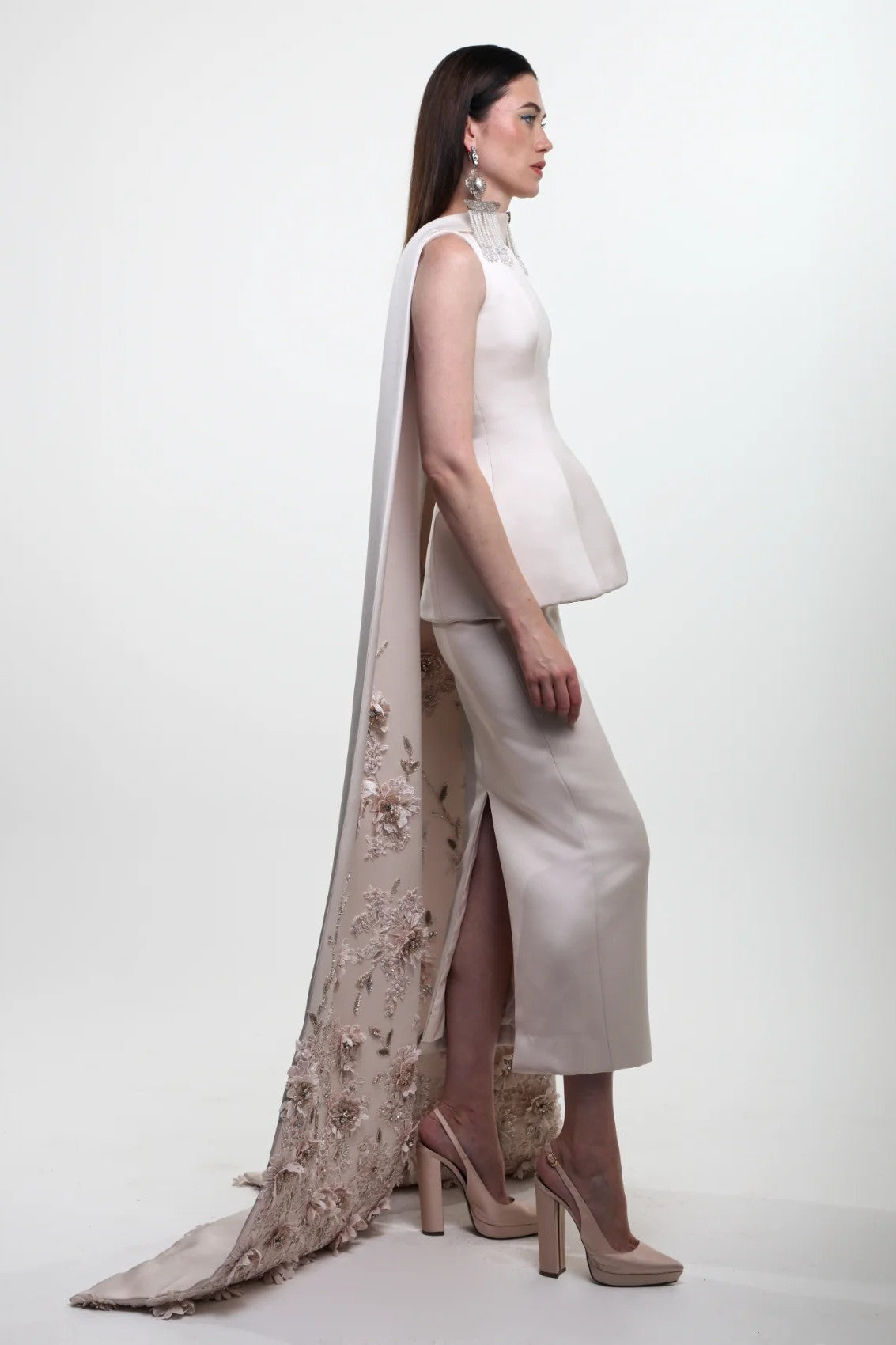 Peplum Midi Dress with Cape