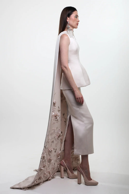 Peplum Midi Dress with Cape