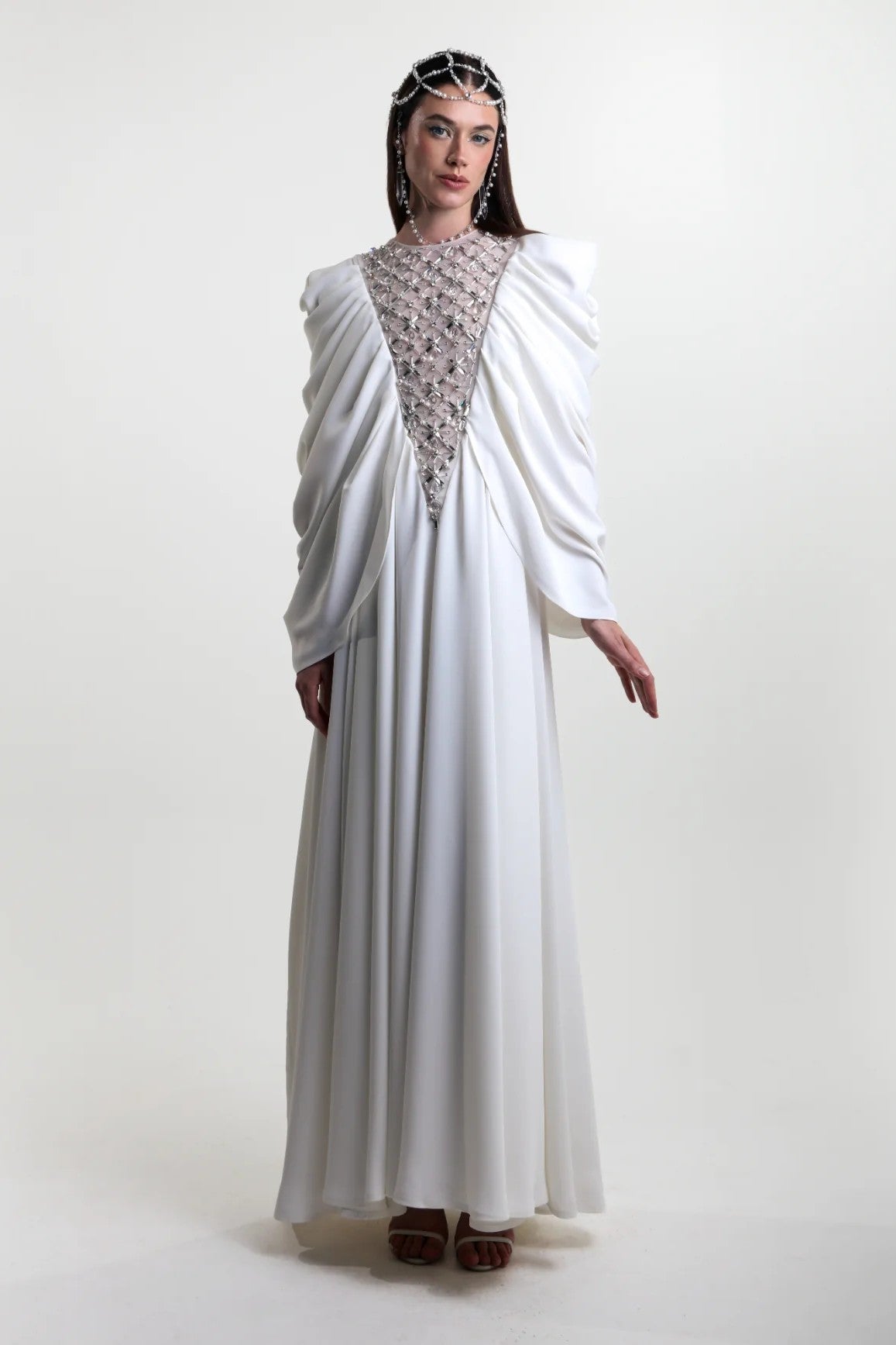 Draped Gown with Crystal Neckline