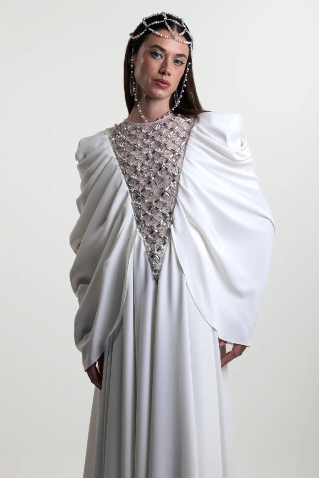 Draped Gown with Crystal Neckline