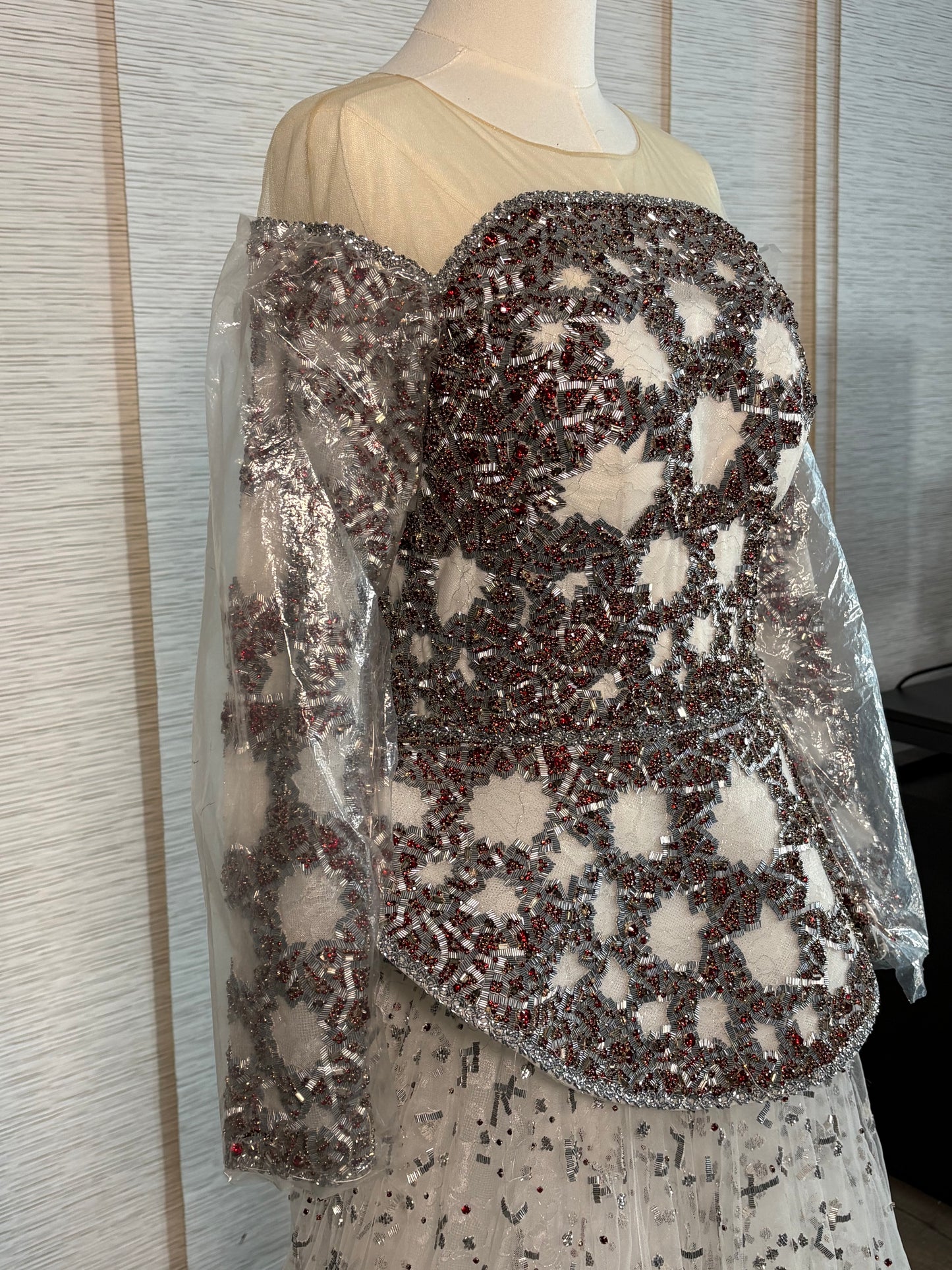 Beaded Long Sleeve Gown