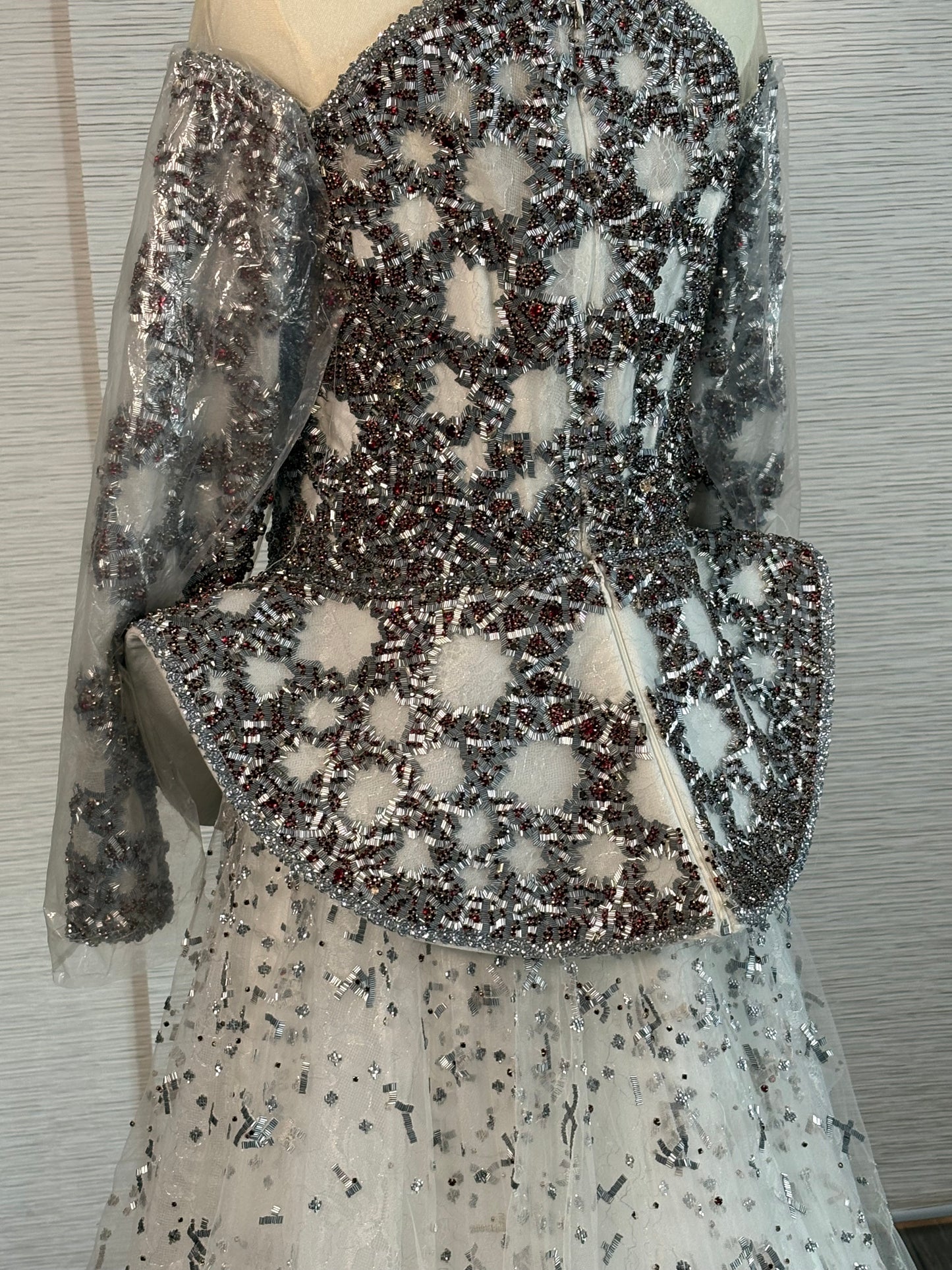 Beaded Long Sleeve Gown