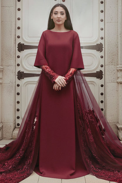 Bell-Sleeve Tulle-Train Kaftan