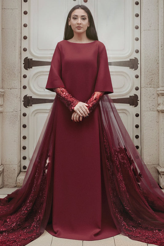 Bell-Sleeve Tulle-Train Kaftan