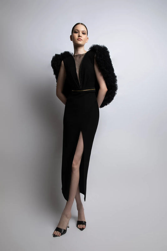 Cape Sleeve Midi Dress