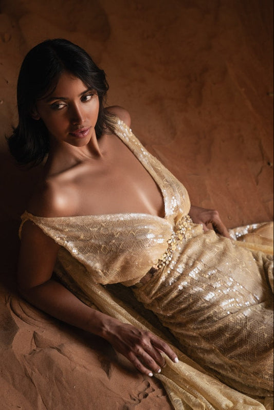 V-Neck Lace Gown