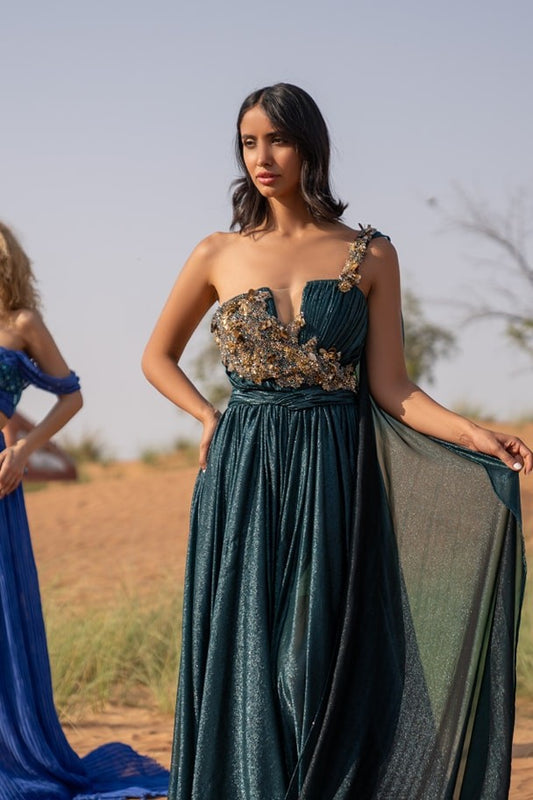 One-Shoulder Grecian Gown