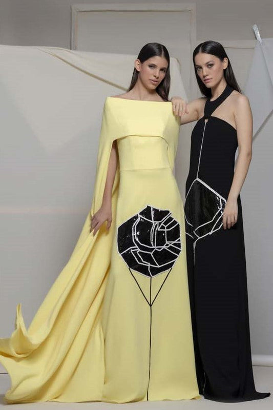 Antillo Embroidered Cape Gown