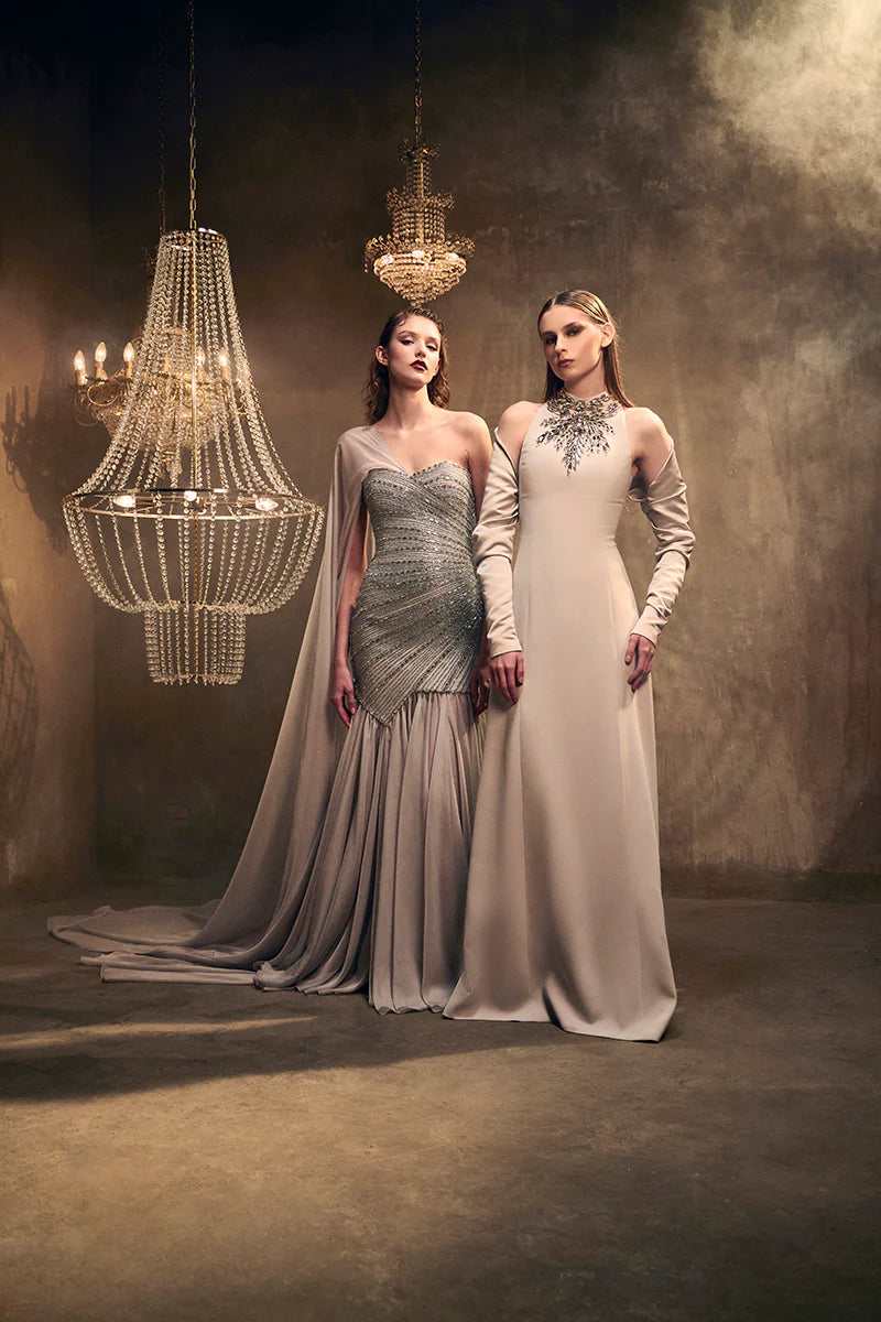 Halter Neck Light Grey Crêpe Dres