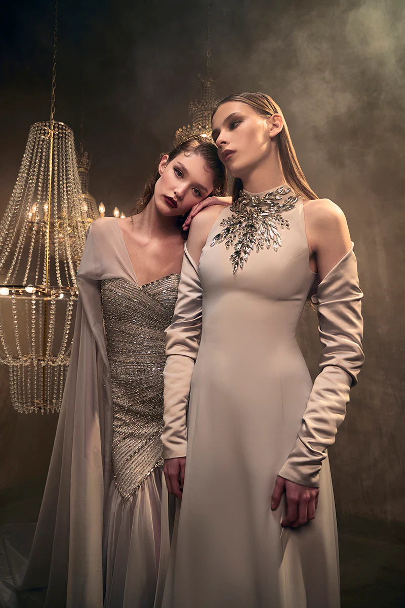Halter Neck Light Grey Crêpe Dres