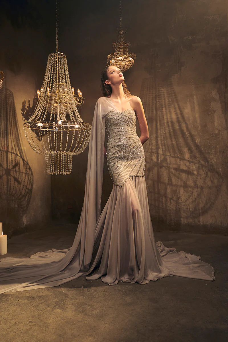 Light Grey Dress with Chiffon Skirt