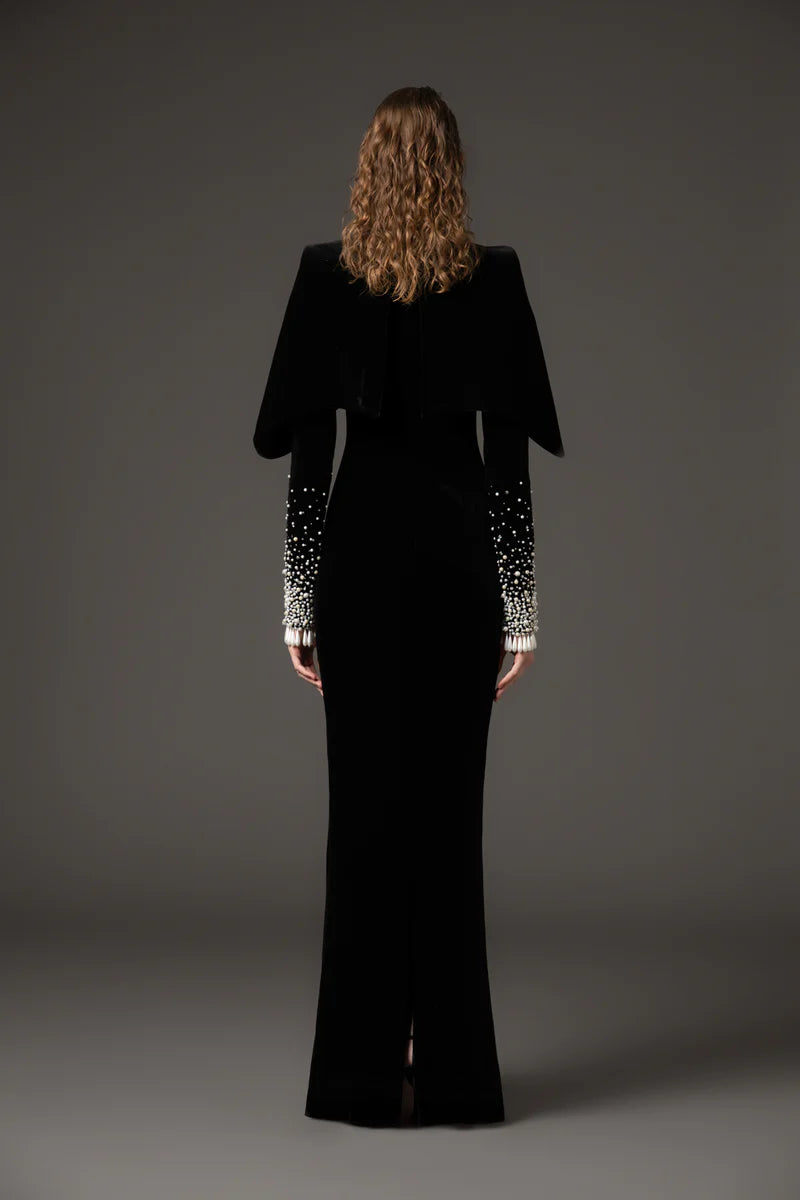 Black Velvet Embroidered Dress