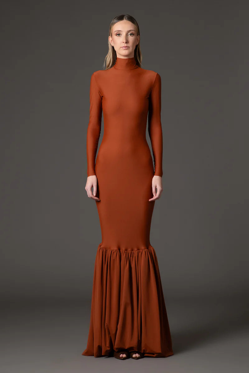 Burnt Brick Long Jersey Dress