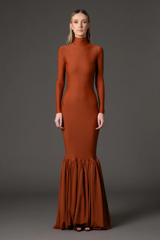 Burnt Brick Long Jersey Dress